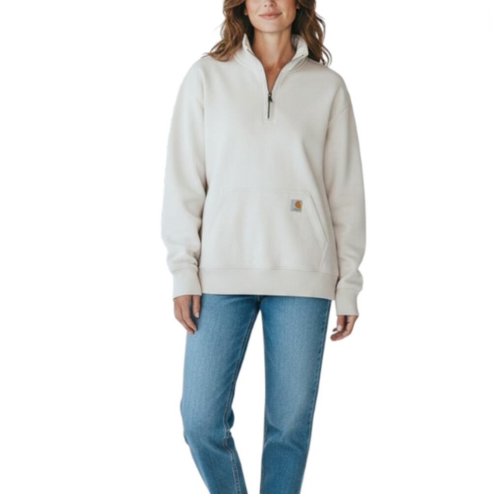CARHARTT Relaxed-Fit Quarter-Zip Sweatshirt W's Sz M Cream Fleece Inside Cozy